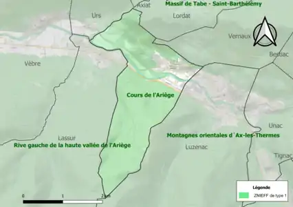 Carte des ZNIEFF de type 1 sur la commune.