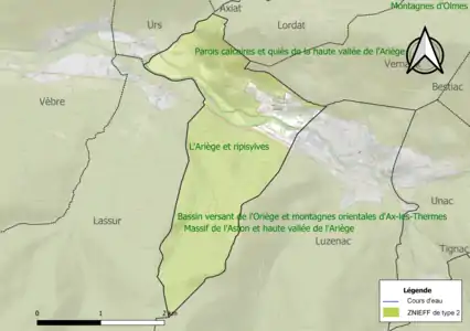 Carte des ZNIEFF de type 2 sur la commune.