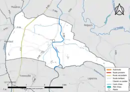 Carte en couleur présentant le réseau hydrographique de la commune