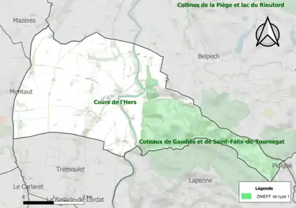 Carte des ZNIEFF de type 1 sur la commune.