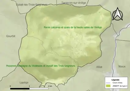 Carte des ZNIEFF de type 2 sur la commune.