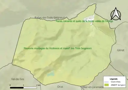 Carte des ZNIEFF de type 2 sur la commune.