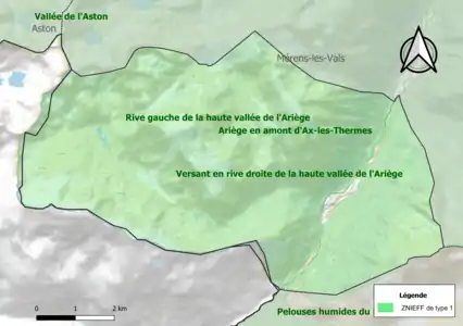 Carte des ZNIEFF de type 1 sur la commune.