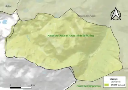 Carte de la ZNIEFF de type 2 sur la commune.