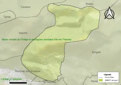 Carte de la ZNIEFF de type 2 sur la commune.