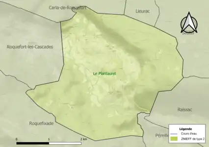 Carte de la ZNIEFF de type 2 sur la commune.