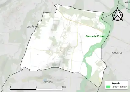 Carte de la ZNIEFF de type 1 sur la commune.