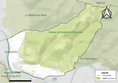 Carte de la ZNIEFF de type 2 sur la commune.