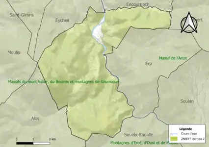 Carte des ZNIEFF de type 2 sur la commune.