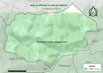 Carte des ZNIEFF de type 1 sur la commune.