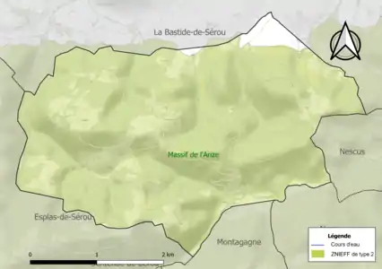 Carte de la ZNIEFF de type 2 sur la commune.