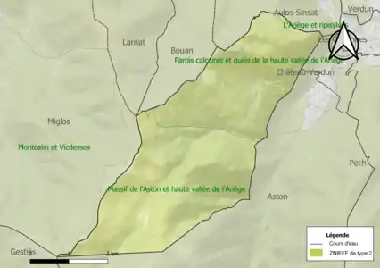 Carte des ZNIEFF de type 2 sur la commune.