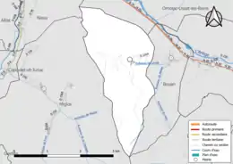 Carte en couleur présentant le réseau hydrographique de la commune