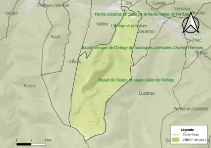 Carte des ZNIEFF de type 2 sur la commune.