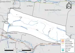 Carte en couleur présentant le réseau hydrographique de la commune