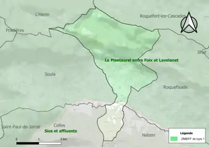 Carte de la ZNIEFF de type 1 sur la commune.