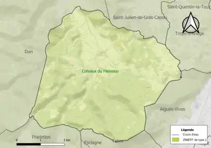 Carte de la ZNIEFF de type 2 sur la commune.