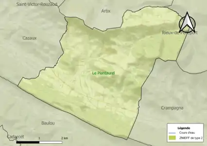 Carte de la ZNIEFF de type 2 sur la commune.