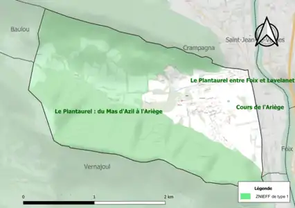 Carte de la ZNIEFF de type 1 sur la commune.