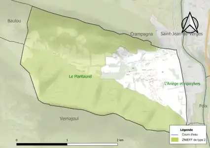 Carte de la ZNIEFF de type 2 sur la commune.