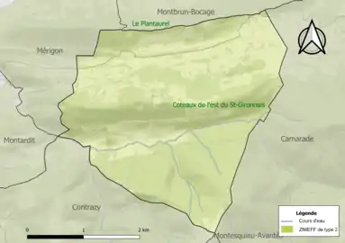 Carte des ZNIEFF de type 2 sur la commune.