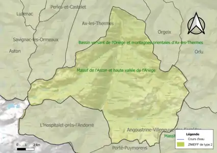 Carte des ZNIEFF de type 2 sur la commune.