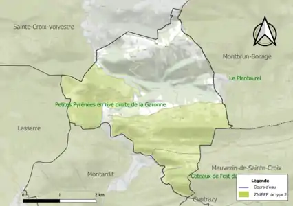 Carte des ZNIEFF de type 2 sur la commune.