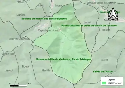 Carte des ZNIEFF de type 1 sur la commune.