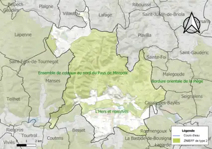 Carte des ZNIEFF de type 2 sur la commune.