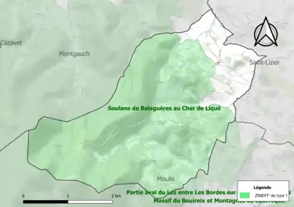 Carte de la ZNIEFF de type 1 sur la commune.