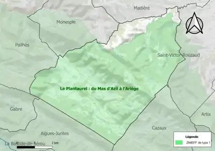 Carte de la ZNIEFF de type 1 sur la commune.