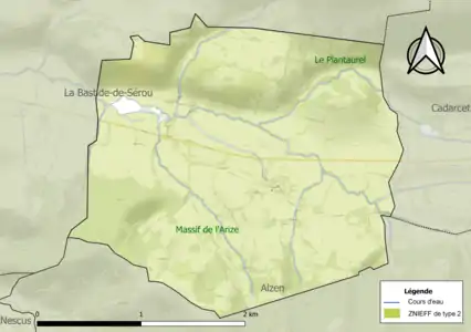 Carte des ZNIEFF de type 2 sur la commune.