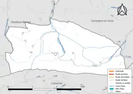 Carte en couleur présentant le réseau hydrographique de la commune