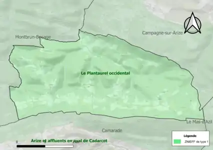 Carte de la ZNIEFF de type 1 sur la commune.