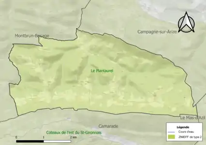 Carte de la ZNIEFF de type 2 sur la commune.