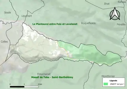 Carte des ZNIEFF de type 1 sur la commune.