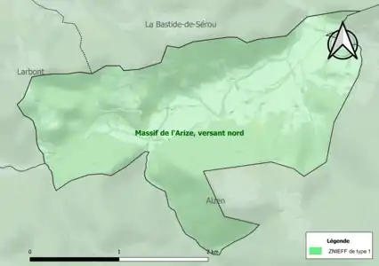 Carte de la ZNIEFF de type 1 sur la commune.