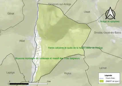 Carte de la ZNIEFF de type 2 sur la commune.