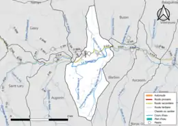 Carte en couleur présentant le réseau hydrographique de la commune