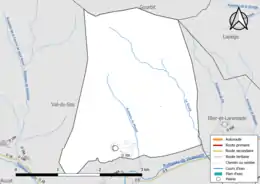 Carte en couleur présentant le réseau hydrographique de la commune