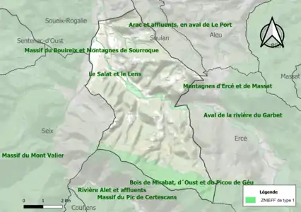 Carte des ZNIEFF de type 1 sur la commune.