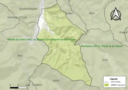 Carte de la ZNIEFF de type 2 sur la commune.