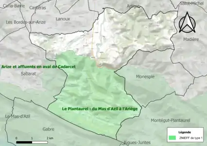 Carte de la ZNIEFF de type 1 sur la commune.