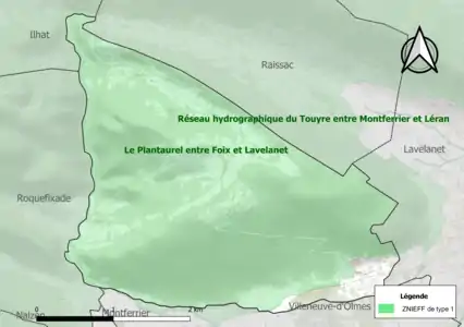 Carte de la ZNIEFF de type 1 sur la commune.