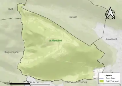 Carte de la ZNIEFF de type 2 sur la commune.