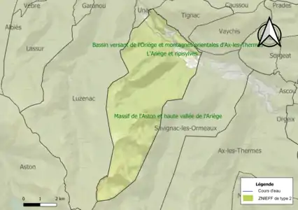 Carte des ZNIEFF de type 2 sur la commune.