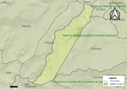 Carte de la ZNIEFF de type 2 sur la commune.