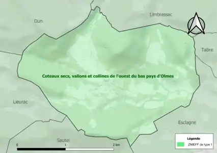 Carte de la ZNIEFF de type 1 sur la commune.