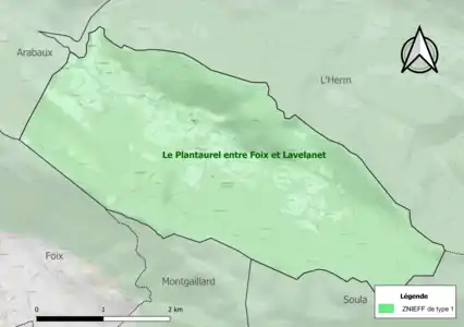 Carte de la ZNIEFF de type 1 sur la commune.