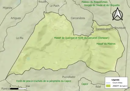 Carte de la ZNIEFF de type 2 sur la commune.